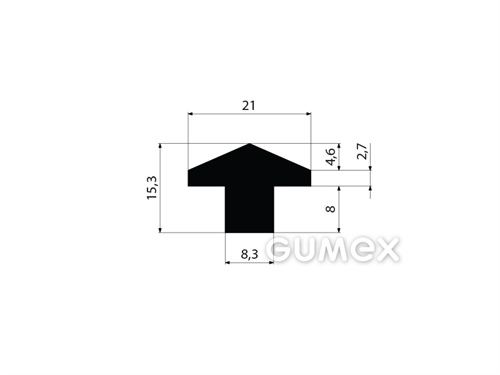 "T" Gummiprofil, 15,3x21/8,3mm, 70°ShA, EPDM, -40°C/+100°C, schwarz, 